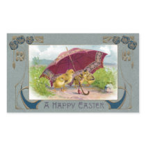 Chicks Under Umbrella Art Nouveau Easter Rectangle Stickers
