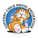 Child Abuse Prevention Cat Round Stickers