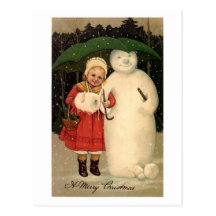 Child and Snowman Christmas Card Postcard