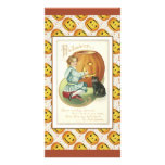 Child is carving a pumpkin customized photo card