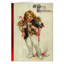CHILD WITH TOYS AND CHRISTMAS GIFTS CARD