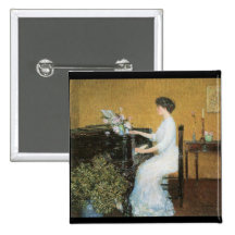 Childe Hassam - At the piano Pinback Buttons