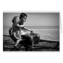 Children at the beach greeting cards