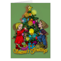 Children decorating a tree. greeting cards
