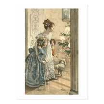 Children, Dog Looking At Tree Post Card