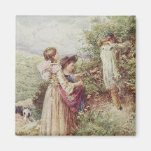 Children picking blackberries, 19th century magnets