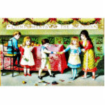 Children playing and eating in a dinner hall photo sculptures