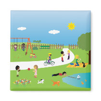 Children playing in park magnet