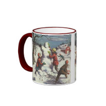 Children Playing in the Snow Building a Snowman Coffee Mugs
