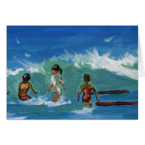Children surfing greeting card