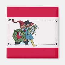 CHILDREN WITH CHRISTMAS GIFTS FRIDGE MAGNET