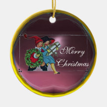 CHILDREN WITH CHRISTMAS GIFTS ORNAMENT
