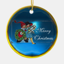 CHILDREN WITH CHRISTMAS GIFTS ORNAMENTS