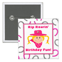 Children's Blonde Cowgirl Horseshoes Party Favour Pinback Button