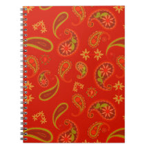 Chilli Pepper Red and Lime Green Paisley Pattern Spiral Notebook