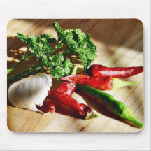 Chillies Chilli Peppers Garlic Parsley Mouse Pads
