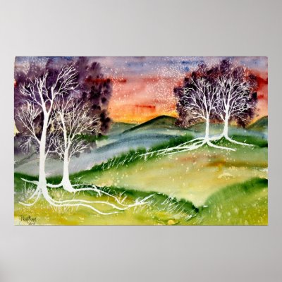chills 2 surreal landscape watercolor poster print by dereklovessheila
