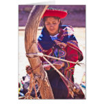 Chincheros woman making alpaca yarn 2 greeting card