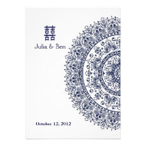 Chinese Blue White Porcelain Double Happiness invitations