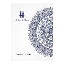 Chinese Blue White Porcelain Double Happiness Invitations