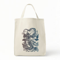 Chinese Dragon Design on Organic Grocery Tote Canvas Bag