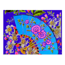Chinese Fan Blue "save the date" Postcard