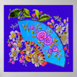 Chinese Fan Blue small gloss finish Poster posters
