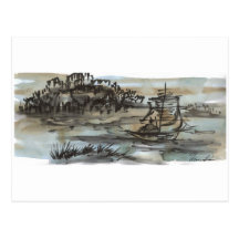 Chinese Fishing Boat Art Post Cards