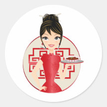 Chinese girl round sticker