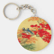 Chinese Gold and Red Floral Keychains