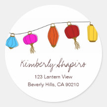 Chinese Lanterns Address Labels Round Stickers