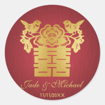 Chinese Love BIrds Double Happiness Wedding Stickers