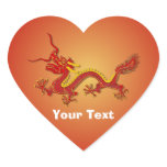 Chinese Red And Gold Heart Shaped Dragon Stickers