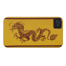 Chinese Tribal Mythology Dragon Stripes Red Gold iPhone 4 Covers