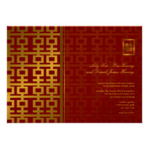 Chinese Wedding Modern Double Happiness Red Gold Custom Announcement