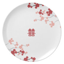Chinese Wedding Red Cherry Blossoms Sakura Chic Dinner Plate