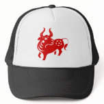 CHINESE ZODIAC OX PAPERCUT ILLUSTRATION hats