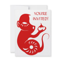 CHINESE ZODIAC PAPERCUT MONKEY ILLUSTRATION PERSONALIZED INVITE
