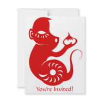 CHINESE ZODIAC PAPERCUT MONKEY ILLUSTRATION PERSONALIZED INVITE