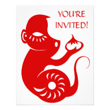 CHINESE ZODIAC PAPERCUT MONKEY ILLUSTRATION PERSONALIZED INVITE