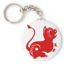 CHINESE ZODIAC PAPERCUT TIGER ILLUSTRATED KEY CHAIN