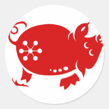 CHINESE ZODIAC PIG PAPERCUT ILLUSTRATION ROUND STICKERS