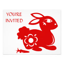 CHINESE ZODIAC RABBIT PAPERCUT ILLUSTRATION PERSONALIZED ANNOUNCEMENTS