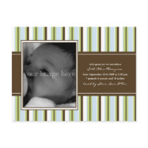 Chocolate and Blue Stripe Baby Announcement Post Cards