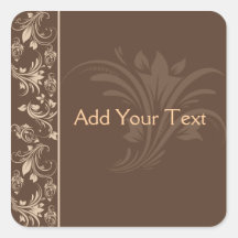Chocolate and Cream Floral Scroll Square Stickers