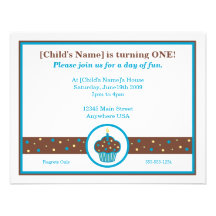 Chocolate Brown and Blue Cupcake Themed Invitation