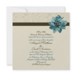 Chocolate Brown Teal Blue Flower Wedding Invite