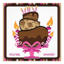 Chocolate Cake & Candles Birthday Party Invitation