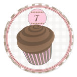 Chocolate Cupcake / Brown Gingham Birthday Sticker