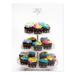 Chocolate cupcakes on a cake stand postcards